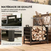 Outsunny Porte-bûches, range-bûches, avec transporteur amovible, intérieure, 49l x 34P x 44H cm, métal, noir(m-6)