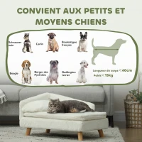 PawHut Canapé pour chien, lit pour chien chat, avec coussin oreiller, en peluche, 70l x 42,5P x 38,5H cm, crème(m-7)