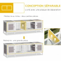 PawHut Cage lapin clapier lapin bac amovible 2 portes pieds surélevés grillage en acier 161 x 50,5 x 53,3 cm blanc et gris(m-6)