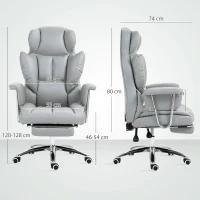 HOMCOM Chaise de bureau ergonomique, rembourrée, avec repose-pieds, dossier ajustable, pivotante à 360°, Gris clair(m-3)