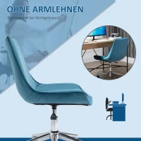 HOMCOM Bürostuhl Schreibtischstuhl Drehstuhl drehbar Höhenverstellbar 360°, Samtstoff, Blau, 52,5 x 60 x 82-91 cm(m-5)