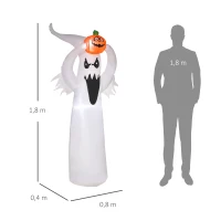 HOMCOM Halloween aufblasbares Gespenst 1,8 m Dekoration mit LEDs Weiß + Orange Polyester 80 x 40 x 180 cm(m-3)