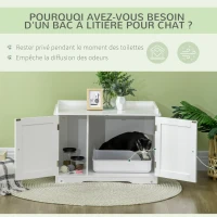 PawHut Maison de toilette pour chat design meuble cache litière 2 en 1 table d'appoint 2 portes avec cloison amovible blanc(m-7)
