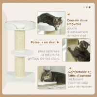 PawHut Arbre à chat avec griffoir centre d'activités 2 plateformes coussin crème(m-5)