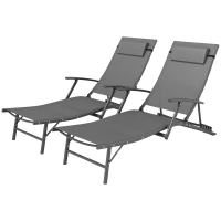 Outsunny Set of Two Adjustable Back Sun Loungers - Grey(m-11)