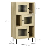 HOMCOM Estantería Librería con 3 Puertas de Vidrio Almacenamiento Abierto y Patas de Acero 60x40x120 cm Madera Natural(m-3)
