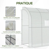 Outsunny Serre de jardin PE avec étagères 3 niveaux, serre de balcon, bâche renforcée 140 g/m², châssis en acier, 2 portes zippées enroulables, pour légumes plantes fleurs, 200 x 100 x 215 cm, blanc(m-6)