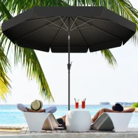 Outsunny 2.7m Patio Parasol Garden Umbrellas Outdoor Sun Shade Table Umbrella with Tilt, Crank, 8 Ribs, Ruffles, Black(m-10)