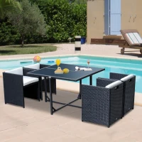 Outsunny Set Mobili da Giardino 5pz Set Tavolo da Pranzo con 4 Sedie con Cuscini Combinabili a Rettangolo, Nero, 109x109x72 cm(m-2)