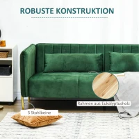 HOMCOM Sofa 3-Sitzer-Sofa Couch, inkl. 2 Kissen, Samtoptik, Retro-Design, abnehmbarer Bezug, 195 cm x 88 cm x 76 cm Grün(m-6)