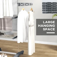 HOMCOM Three-Shelf Collapsing Clothes Horse, With Side Arms and Wheels - Grey(m-5)