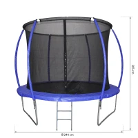 HOMCOM Cama Elástica Multifuncional Estable para Exterior e Interior Patio Gimnasio Trampolín Grande con Red Seguridad y Escalera Carga 100kg para Adultos y Niños Φ244x205 cm Azul(m-3)