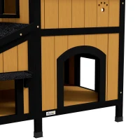 PawHut Katzenhaus Katzenhütte Katzenhöhle, inkl. Blumenkasten, 96 cm x 65 cm x 85,5 cm, Gelb + Weiß + Schwarz(m-9)