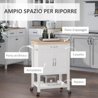 HOMCOM Carrello da Cucina Salvaspazio con Cassetto Armadietto e Ripiano, Mobile Cucina Carrello da Portata con 4 Ruote per Sala da Pranzo, Bianco(m-4)