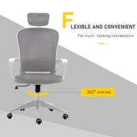 Vinsetto Office Chair, Ergonomic Desk Chair, High Back Velvet Fabric Computer Chair with Adjustable & Liftable Headrest for Home, Grey(m-8)