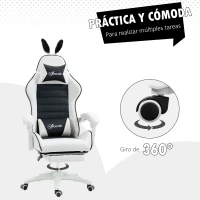 Vinsetto Silla Gaming Profesional de Cuero PU con Altura Ajustable Inclinable 135° Reposacabezas 65x63x136-142 cm Negro y Blanco(m-7)