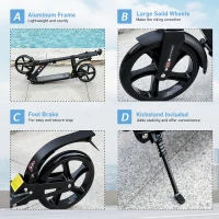 HOMCOM Kick Scooter Foldable Aluminum Ride On Toy For 8+ Adult Teens with Foot Brake, Adjustable Handle, Black(m-5)