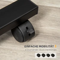 HOMCOM Mobiler Beistelltisch Laptop Ständer mit Rädern Laptoptisch Höhenverstellbar drehbarer Beistelltisch für Büro Wohnzimmer Schwarz 58 x 34 x 72-90 cm(m-6)