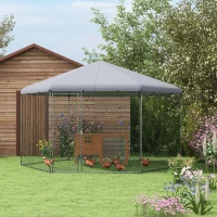 PawHut Recinto per Galline con Tetto e Porta Bloccabile in Acciaio per 10-15 Animali, 4x3.5x2.6m(m-7)