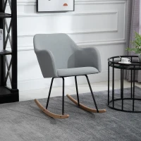 HOMCOM Fauteuil à Bascule Rocking Chair Grand Confort accoudoirs Assise Dossier garnissage Mousse Haute densité Lin Gris(m-2)