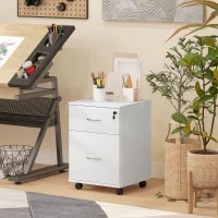 HOMCOM Two Drawer Lockable Filing Cabinet - White Wood Grain(m-7)