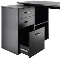HOMCOM Eckschreibtisch Esstisch Computertisch Bürotisch Winkelschreibtisch Regal L-Form 117 x 83,5 x 76 cm, I-Form 162 x 50 x 76 cm, Schwarz, MDF+Metall(m-7)