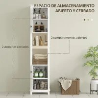HOMCOM Columna de Baño con Estantes Ajustables 2 Puertas con Frontal de Ratán y 2 Compartimentos 40x30x167,5 cm Blanco(m-4)