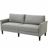 HOMCOM Canapé 3 Places Style Contemporain assises Larges Profondes accoudoirs courbés piètement effilé Bois hévéa Noir Polyester Gris Clair(m-11)