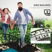 Outsunny 1.2M Metal Decorative Vine Pattern Arch Garden Bridge, Black(m-4)