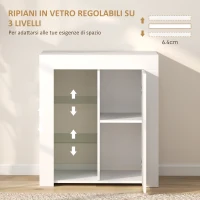 HOMCOM Mobile Contenitore a LED con 3 Ripiani Aperti e Armadietto a 2 Livelli, in Legno e Vetro, 75x40.1x83 cm, Bianco(m-6)