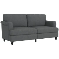 HOMCOM Sofá de 3 Plazas Moderno Tapizado en Lino Sintético con Patas de Madera de Caucho 180x82x73 cm Gris Oscuro(m-1)