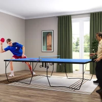 SPORTNOW Tischtennisplatte, klappbar, 8 Räder, pulverbeschichteter Stahlrahmen, MDF, 274 x 152,5 x 76 cm, Blau(m-2)