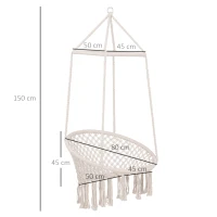 Outsunny Hammock Macrame Hanging Rope Chair Hanging Seat Rope Tassels Solid Knitted Woven Net Seat Portable Garden Chair for Patio, Porch, Tree, Beige(m-3)