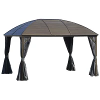 Outsunny 3 x 4m Hardtop Gazebo Canopy with Metal Roof, Aluminium Gazebo Permanent Pavilion with Netting and Curtains, Dark Grey(m-11)