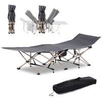 Outsunny Single Steel Frame Portable Camping Cot, with Carry Bag - Grey(m-10)