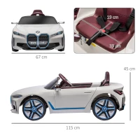 HOMCOM Coche Eléctrico para Niños 37-72 Meses Autorización BMW I4 con Control Remoto y Cinturón de Seguridad 115x67x45cm Blanco(m-3)