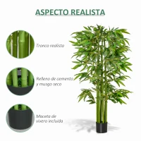HOMCOM Árbol de Bambú Artificial Planta Artificial con 975 Hojas y Maceta Decorativa para Hogar Salón 160 cm Verde(m-5)