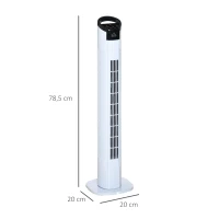 HOMCOM Ventilador de Torre 50W con Mando a Distancia 3 Velocidades Pantalla Temporizador y Oscilante 70° Ø20x78,5 cm Blanco(m-3)