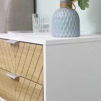 HOMCOM Modern Bedside Table with 2 Drawers and Metal Frame, Sofa Side Table for Bedroom Living Room, Set of 2, White and Oak(m-7)