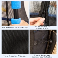HOMCOM Trampoline Enfant Ø 1,63 × 1,63H m Filet de sécurité Porte zipée Couvre-Ressorts 6 poteaux rembourrés Inclus bleu(m-6)