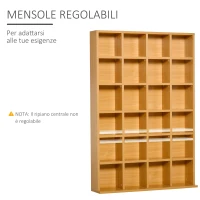 HOMCOM Mobile Porta CD con Ripiani Regolabili, Scaffale Porta 456CD/336DVD Salvaspazio in Legno, Mobile Portacd con 24 Scomparti, per Soggiorno, Camera da Letto, Ufficio, 89x20x130.5 cm, Color Faggio(m-5)