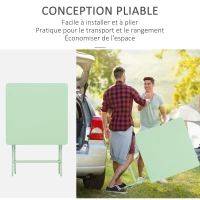 Outsunny Salon de jardin bistro pliable - table carrée dim. 60L x 60l x 71H cm avec 2 chaises - métal thermolaqué vert d'eau(m-4)