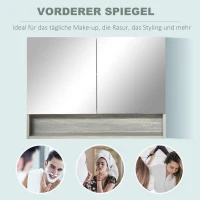 kleankin Spiegelschrank Badschrank mit zwei Türen und Ablage wasserfest Grau 80 x 15 x 60cm(m-7)