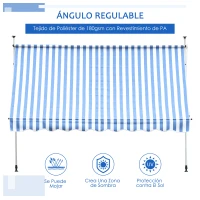 Outsunny Toldo Manual Retráctil para Exterior 197x250x200/300cm Toldo Enrollable con Altura Ajustable y Manivela Color Azul y Blanco(m-5)