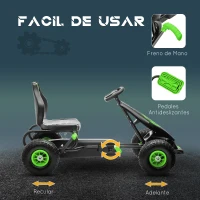 HOMCOM Coche de Pedales para Niños de 5-12 Años con Asiento Ajustable Neumáticos Inflables Amortiguador Carga 50kg Negro Verde(m-5)