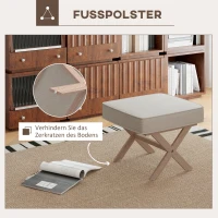 HOMCOM Moderner Fußhocker, Gepolsterter Hocker mit weichem Sitz, Kautschukholzbeine, für Wohnzimmer, Schlafzimmer, Beige(m-6)