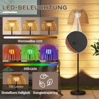 Outsunny Solarlampe, dimmbar, warmweißes Licht, Metallrahmen, Bambus-Schirm, Ø39 x 153 cm, Schwarz/Natur(m-4)