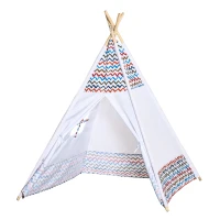 HOMCOM Tienda de Campaña para Niños de +3 Años Tipi Infantil de Madera Portátil con Ventana para Interiores y Exteriores 120x120x155 cm Blanco(m-11)