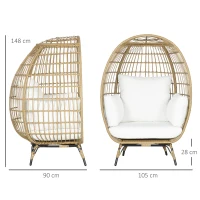 Outsunny Rattan Egg Chair with Cushions and Pillows, Khaki(m-3)