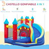 Outsunny Castello Gonfiabile 4 in 1 per Bimbi 3-8 Anni con Scivolo e Piscina, 290x270x230cm(m-4)